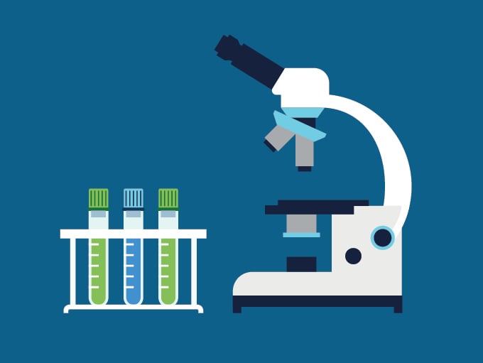 illustration of microscope and vials in lab